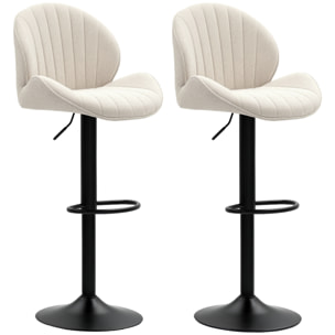 Juego de 2 Taburetes de Bar Giratorios, Taburetes Altos de Cocina con Altura Ajustable 62-83 cm, Sillas Altas de Cocina, Tapizada en Chenilla, Respaldo y Reposapiés, Marco de Acero, Beige
