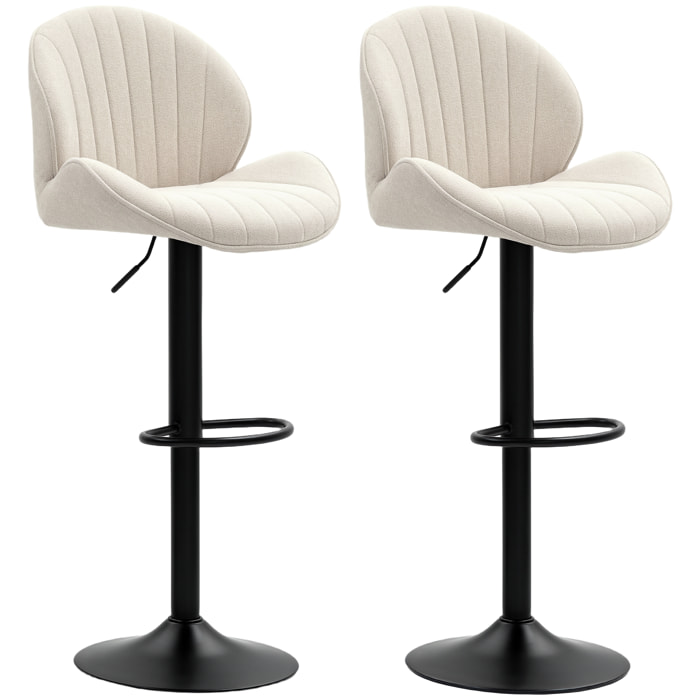 Juego de 2 Taburetes de Bar Giratorios, Taburetes Altos de Cocina con Altura Ajustable 62-83 cm, Sillas Altas de Cocina, Tapizada en Chenilla, Respaldo y Reposapiés, Marco de Acero, Beige