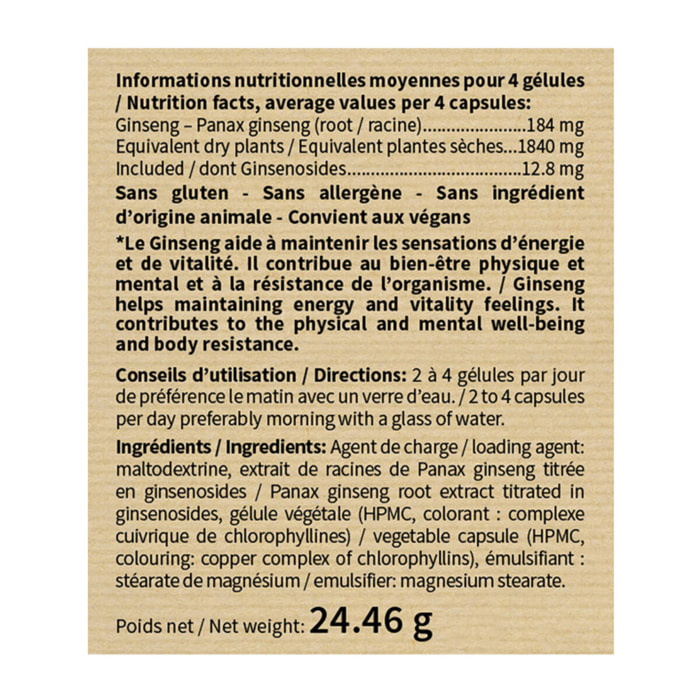 NUTRI EXPERT – Ginseng Rouge – Aide a lutter contre la fatigue et le stress – Soutien des défenses naturelles et vitalité – Stimule le système immunitaire – 100% Extraits Racine de Ginseng – Lot de 2