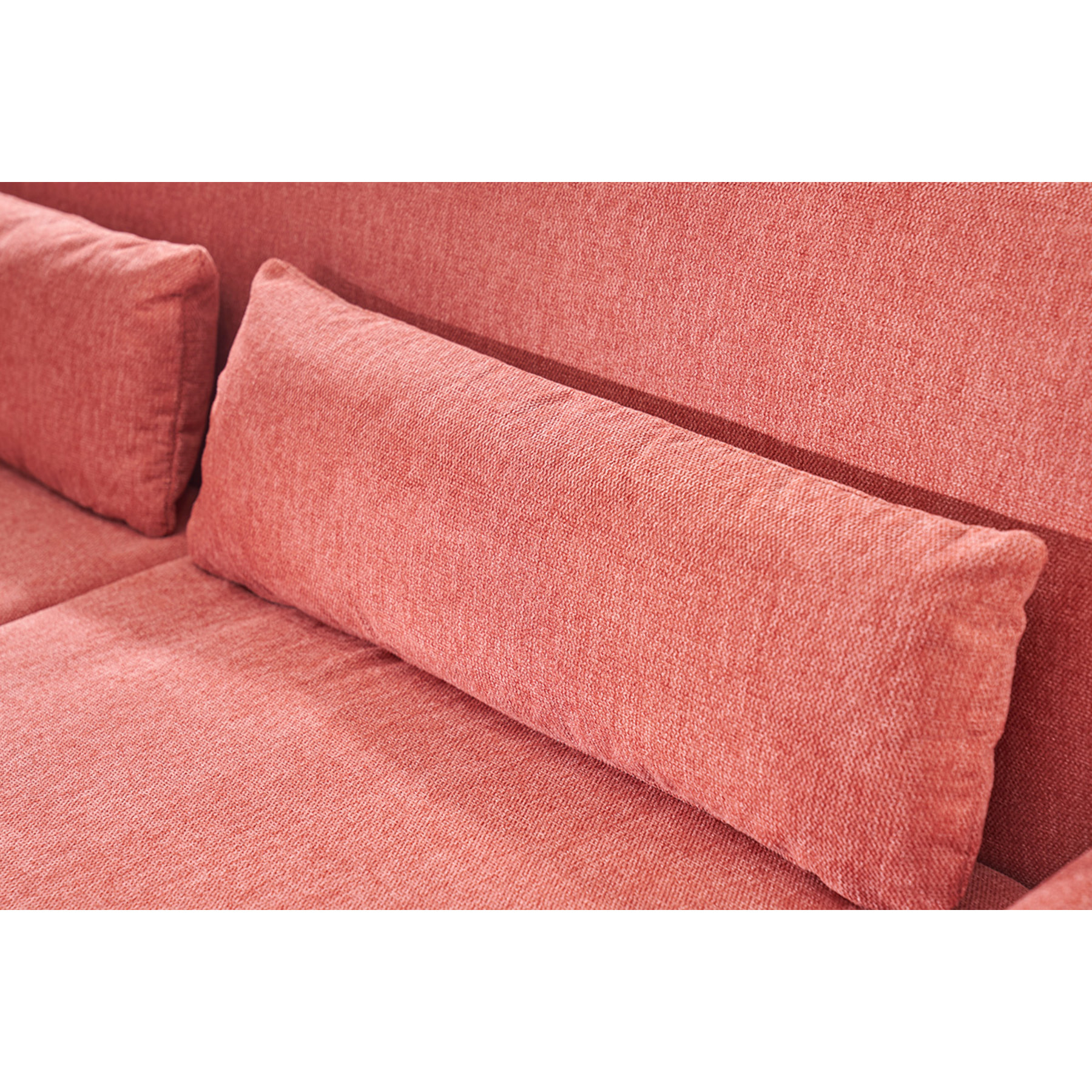 Canapé scandinave 3 places en tissu effet velours texturé terracotta et bois clair YOKO