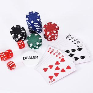 Maletín de Poker Profesional de Aluminio con 200 Fichas Juego Set de Poker Casino con 5 Dados 2 Barajas de Cartas y 1 Ficha de Crupier 29,5x20,5x6,5 cm Multicolor