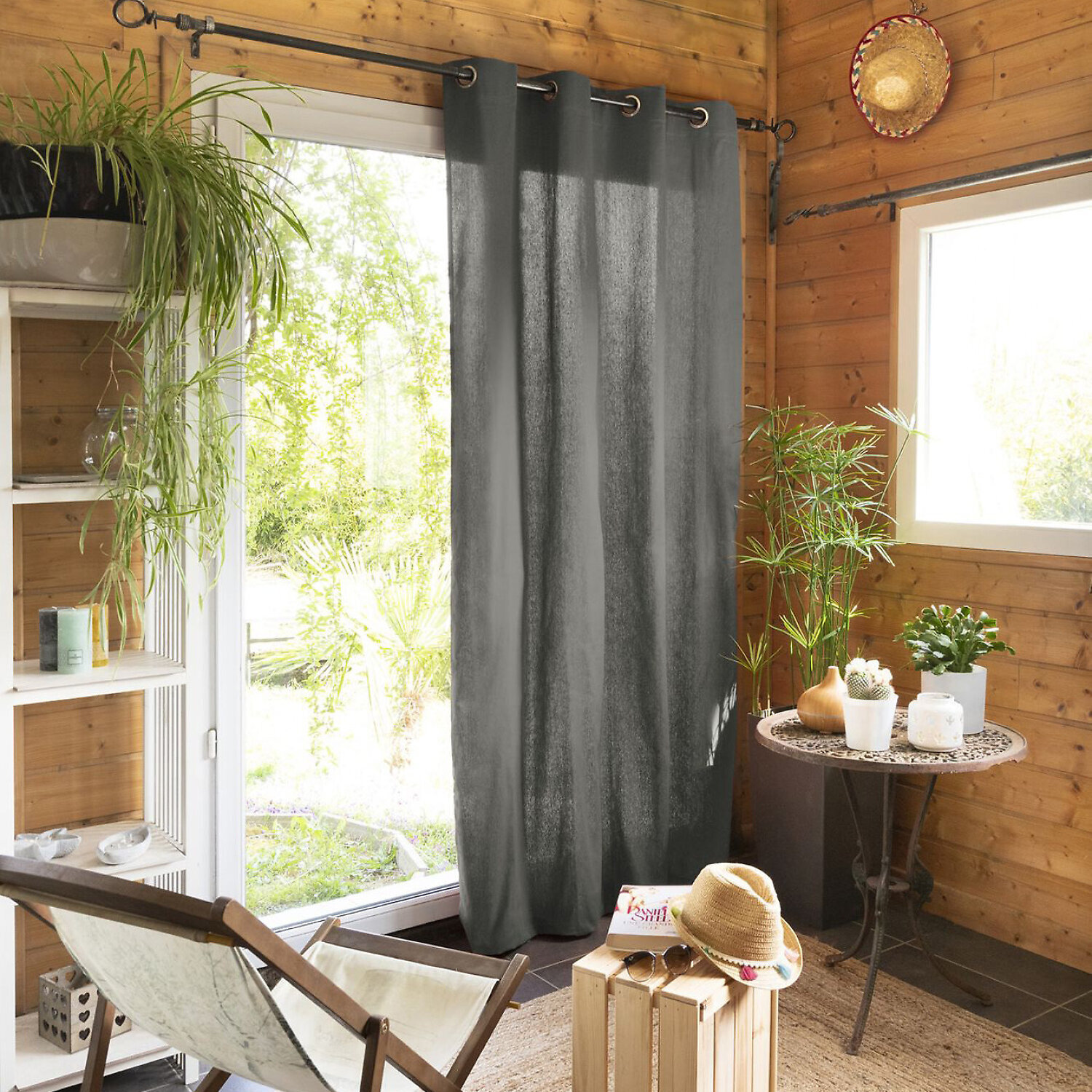 Rideau uni 100% coton granit