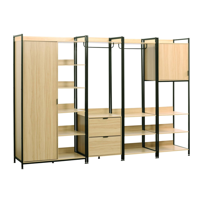 Kit dressing modulable noir avec 4 éléments. L 280 x P 48 x H 190 cm