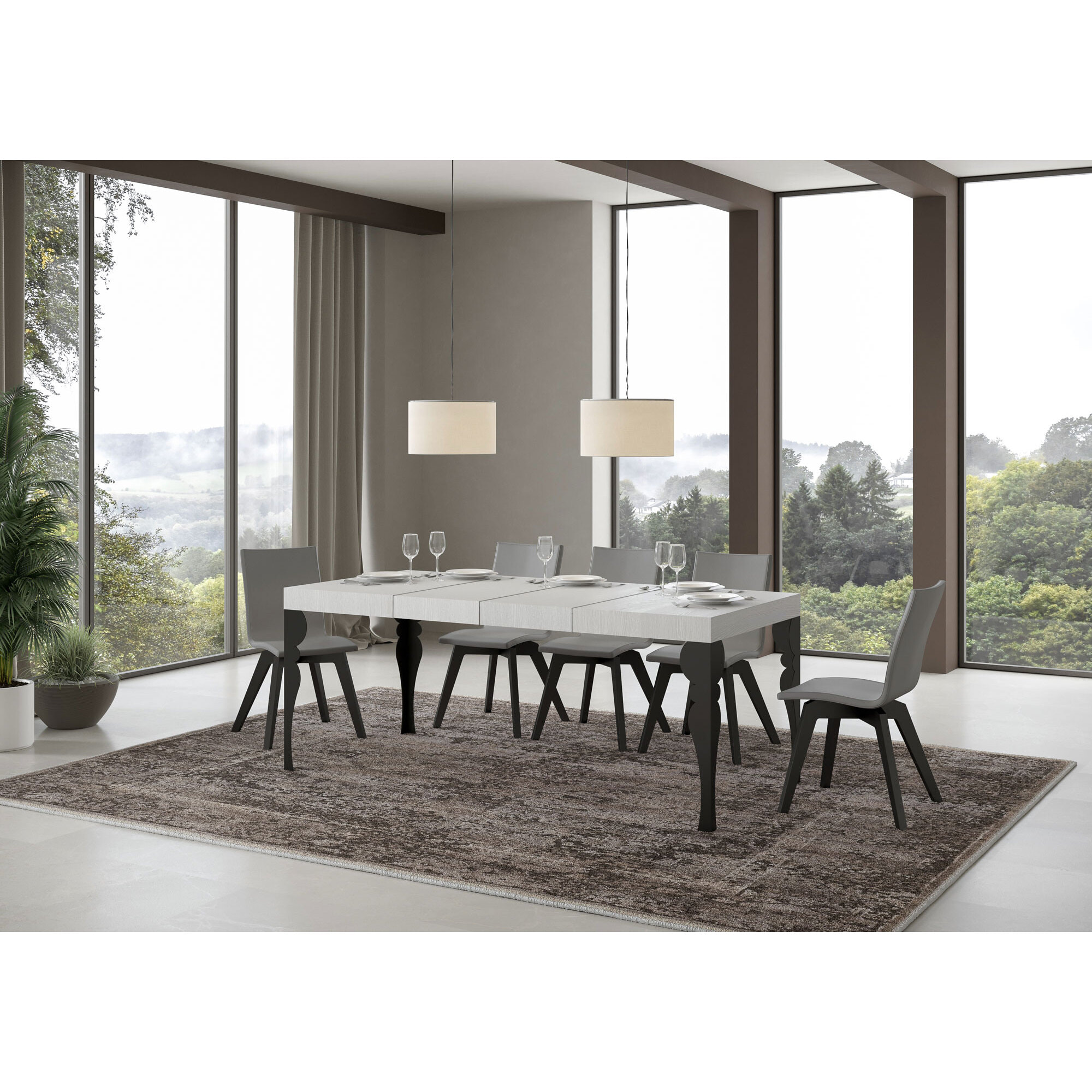 Mesa extensible 90x130/234 cm Paxon Premium Fresno Blanco estructura Antracita