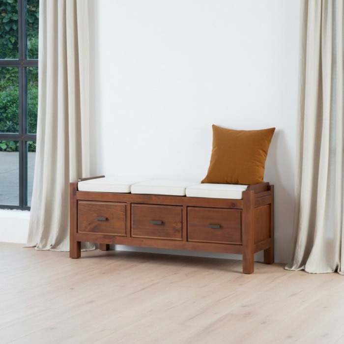 Banc Nest -bois massif, panneau de mdf et placage naturel-couleur teck 115 x 47 x 40 cm