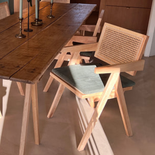 Chaise en bois, cannage et velours côtelé - LINA