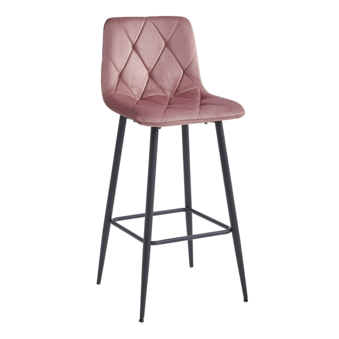 Set di 2 sgabelli da bar Nado in velluto rosa e gambe nere