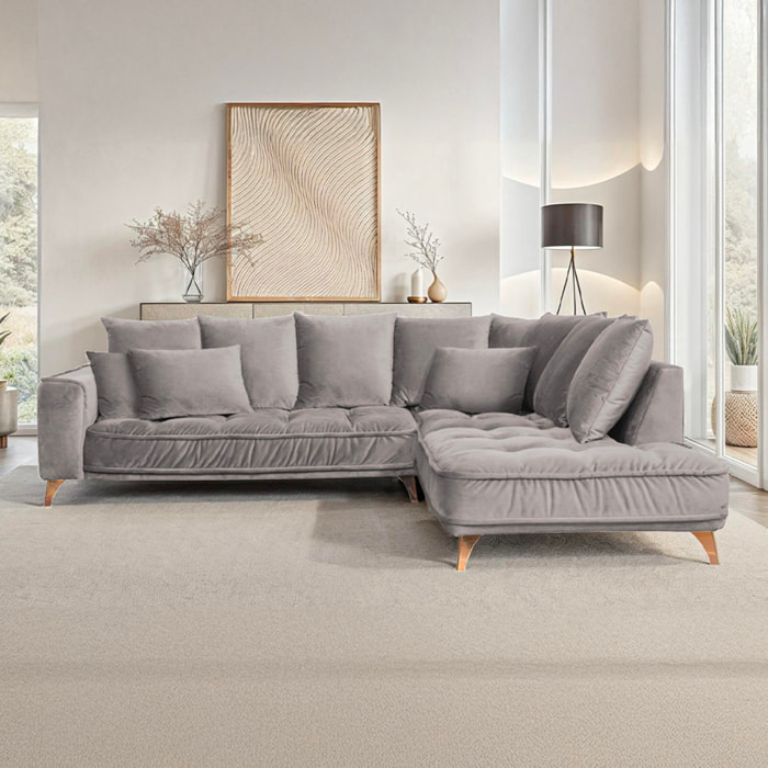 Canapé d'Angle Droit Velours Altamo, 4 Places, Housse Déhoussable, Style Scandinave