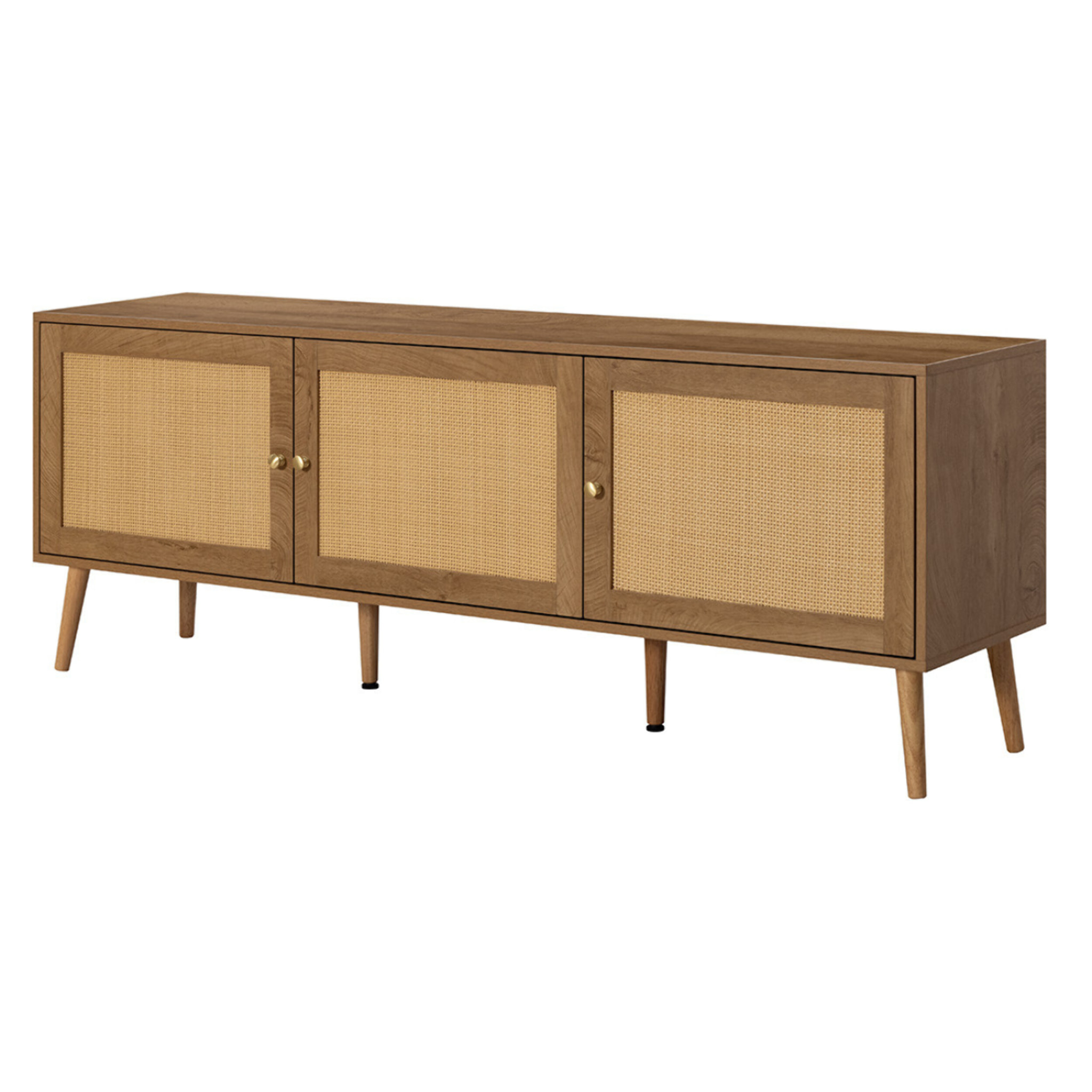 Goto - meuble tv - effet bois et cannage - 3 portes - 167 cm - Bois