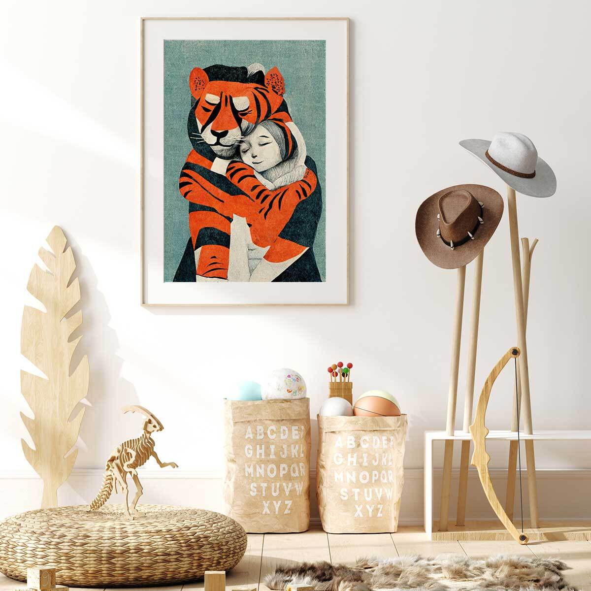 Affiche enfant mon tigre et moi  Affiche + cadre en bois - Chêne