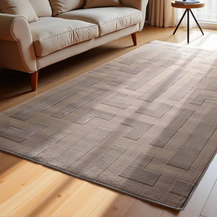 Tapis salon, motif géométrique relief texturé, kavi, design raffiné