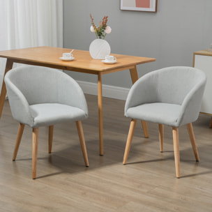 HOMCOM Chaises de visiteur design scandinave - lot de 2 chaises - pieds inclinés effilés bois caoutchouc - assise dossier accoudoirs ergonomiques aspect lin gris