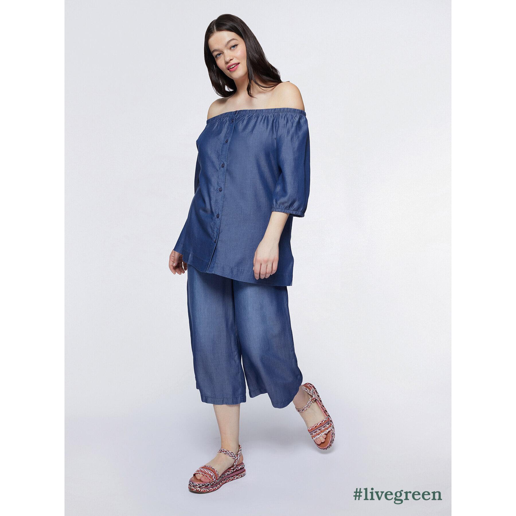 Fiorella Rubino - Blusa off shoulders in TENCEL™ - Blu