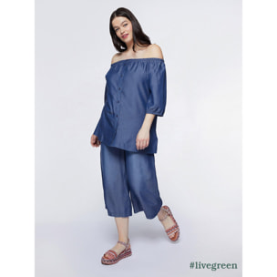 Fiorella Rubino - Blusa off shoulders in TENCEL™ - Blu