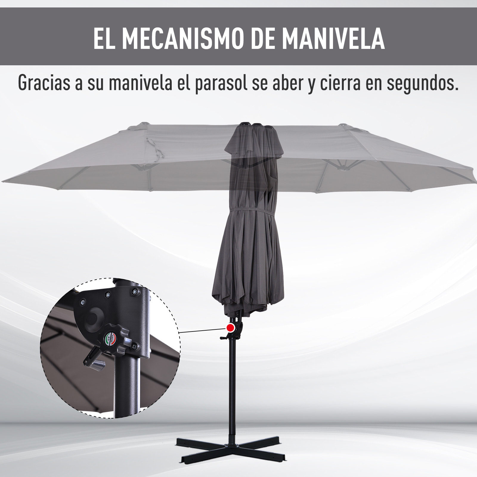 Sombrilla Doble Parasol de Acero 270x460x250cm Gris