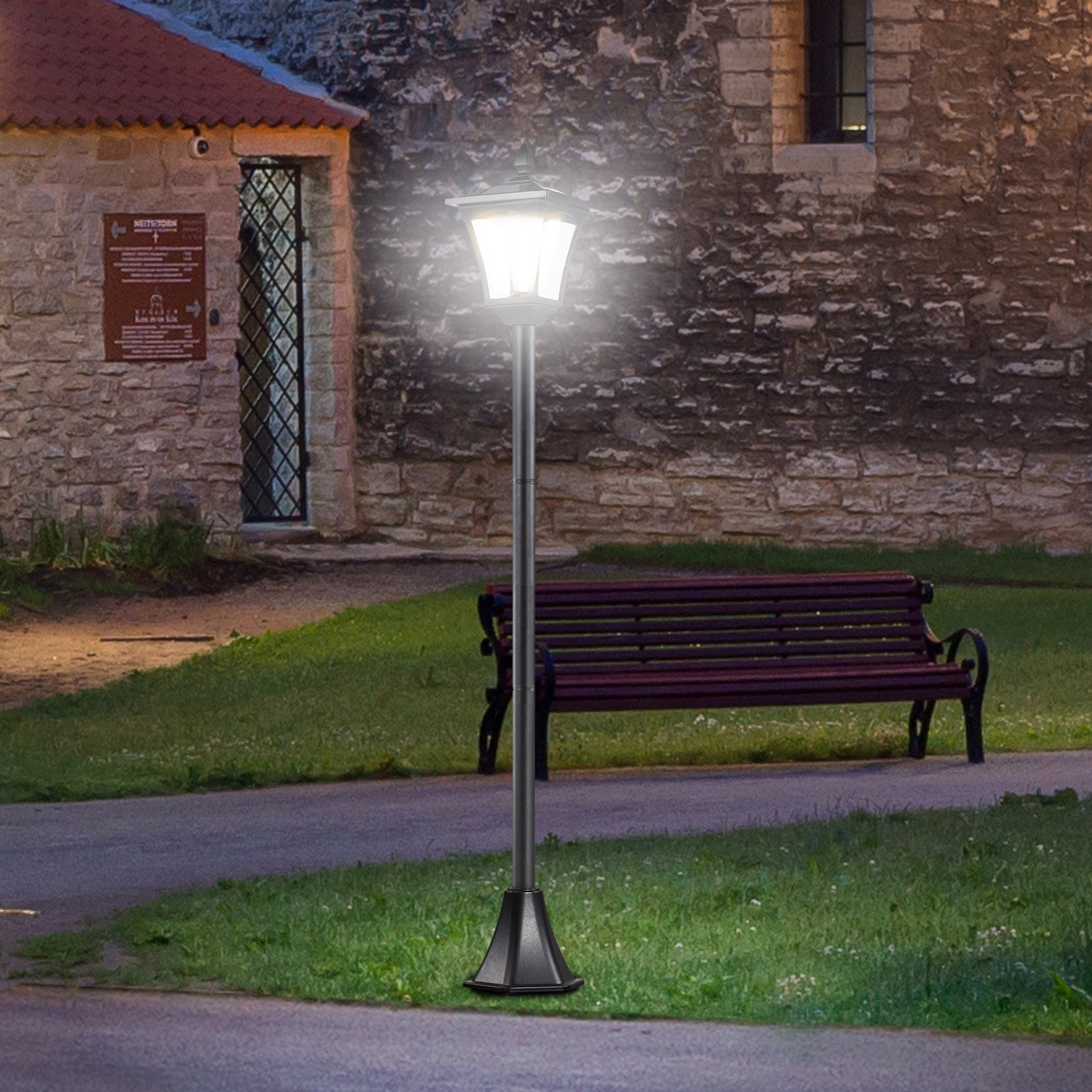 Farola Solar Luz Solar para Jardín con Panel Solar Encendido Automático y Marco de Acero Inoxidable para Terraza Patio 18x18x160 cm Negro