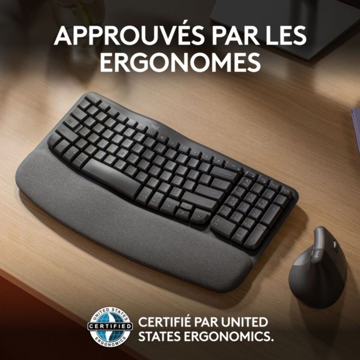 Clavier sans fil LOGITECH Wave Keys ergonomique +  repose poignets