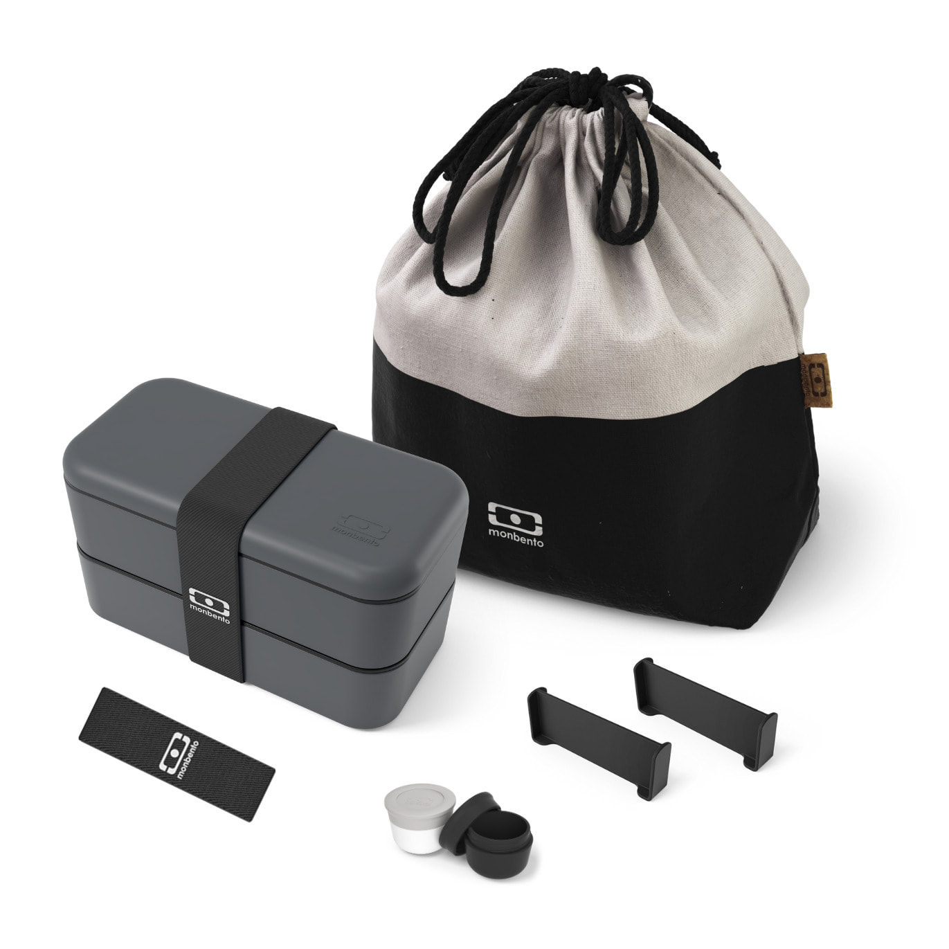 Set repas lunch box 2 étages 1L gris anthracite + accessoires