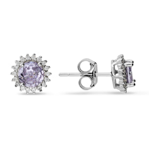 Orecchini Bottone Fiore con Cubic Zirconia Viola