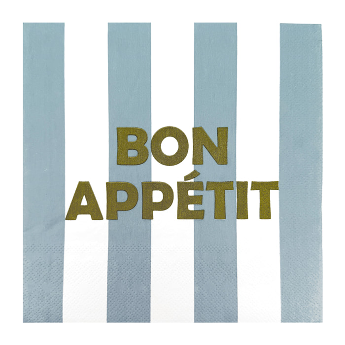 Lot de 20 serviettes en papier motif rayures Bon Appétit - Bleu