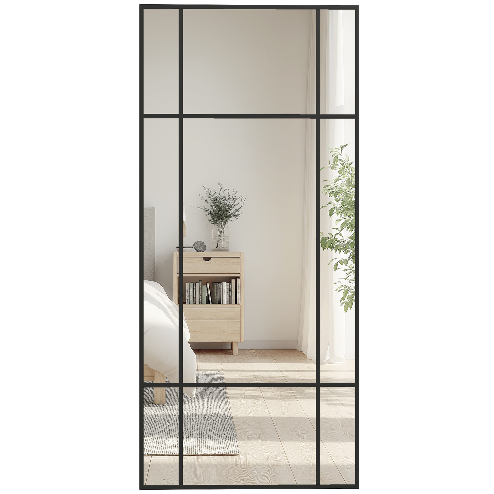 Miroir mural verrière rectangulaire - installation horizontal ou vertical - 4 crochets - dim. 110L x 50H cm - métal noir