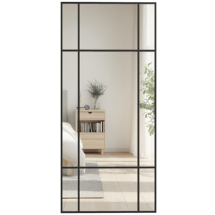 Miroir mural verrière rectangulaire - installation horizontal ou vertical - 4 crochets - dim. 110L x 50H cm - métal noir