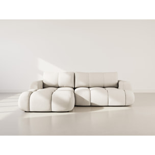 Yulin - Canapé d'angle gauche 4 places convertible avec coffre en tissu bouclette - Beige