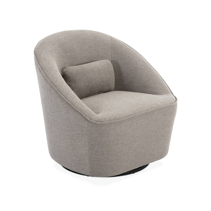 Fauteuil pivotant 360° en tissu grège. avec coussin LANA L 80 x P 73 x H77cm