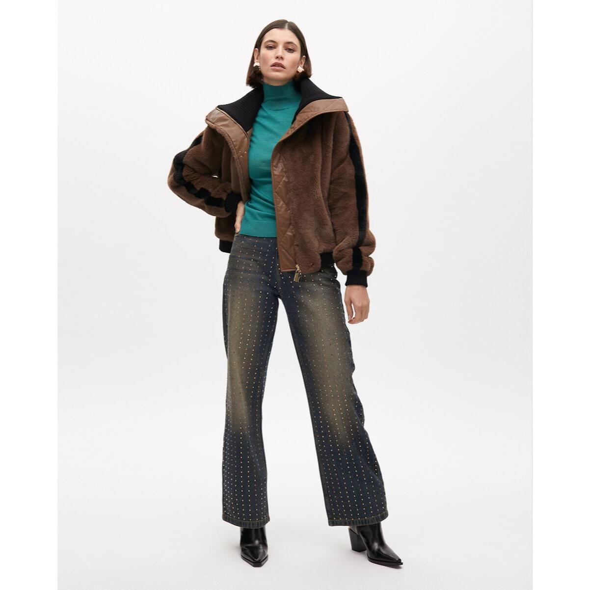 Jeans a Gamba Larga Usato con Dettagli Rame