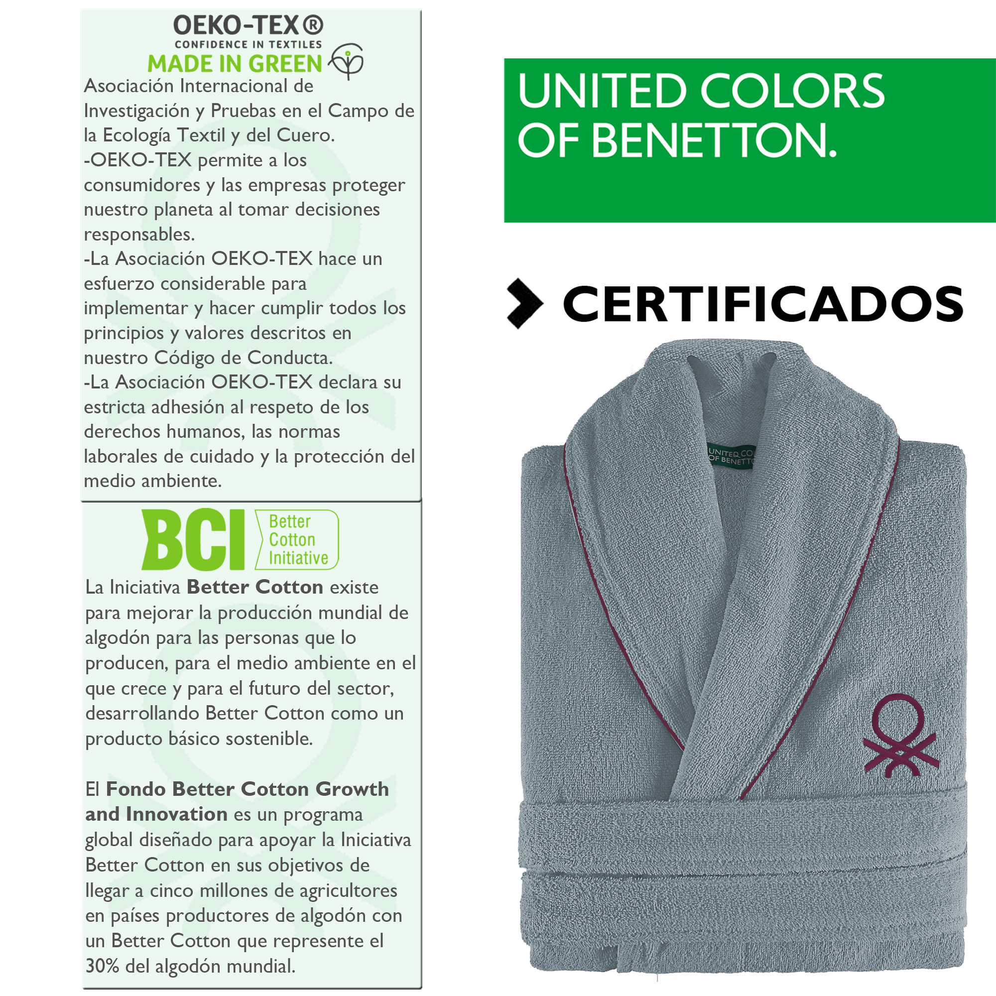 Albornoz benetton 100% algodón (gris)