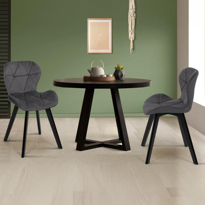 Chaises Daisy en velours et pieds noirs - Gris