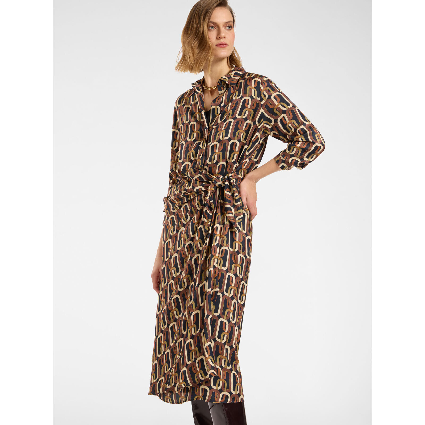 Elena Mirò - Vestido cruzado estampado - Marrón