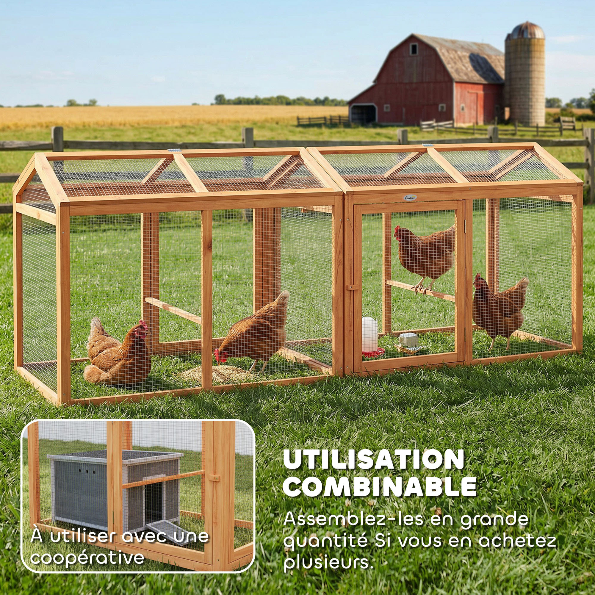 Poulailler modulable enclos extérieur pour 2 poules bois pré-huilé