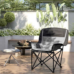 Chaise de camping pliante rembourrée - porte-gobelets, poches latérales rangement - sac transport inclus - gris noir