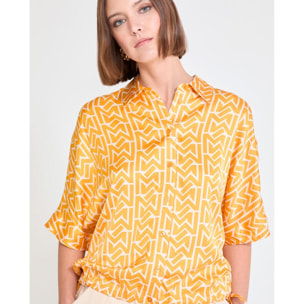 camicia in raso con maniche a sbuffo e stampa M