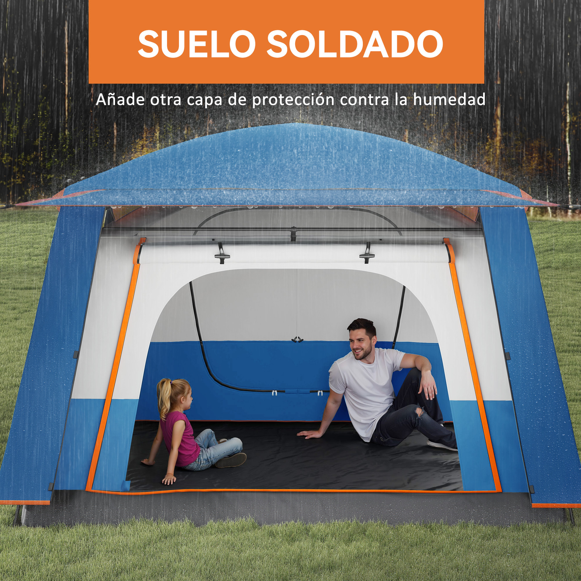 Tienda de Campaá±a Familiar para 4-6 Personas Tienda de Camping Tipo Táºnel con 2 Habitaciones Porche Impermeable 3000 mm Anti-UV para Pescar Senderismo Azul Claro