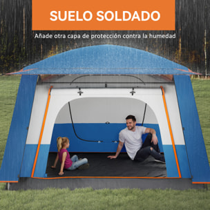 Tienda de Campaá±a Familiar para 4-6 Personas Tienda de Camping Tipo Táºnel con 2 Habitaciones Porche Impermeable 3000 mm Anti-UV para Pescar Senderismo Azul Claro