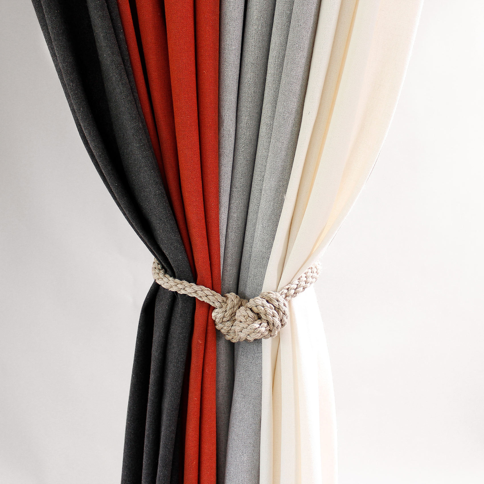 Rideau en coton recyclé  - Effet chiné - Gris Foncé
