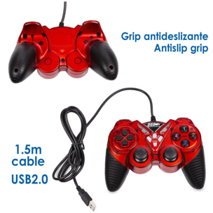 Mando gaming USB para PC, con cable. 12 botones, joysticks analógicos.