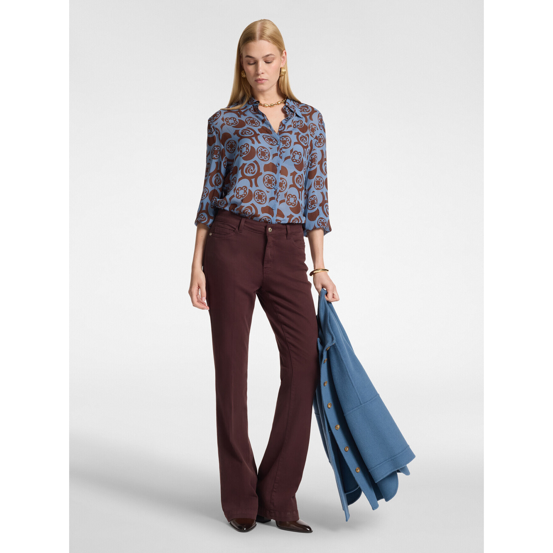 Elena Mirò - Pantalones flare en drill mezcla de algodón - Burgundy