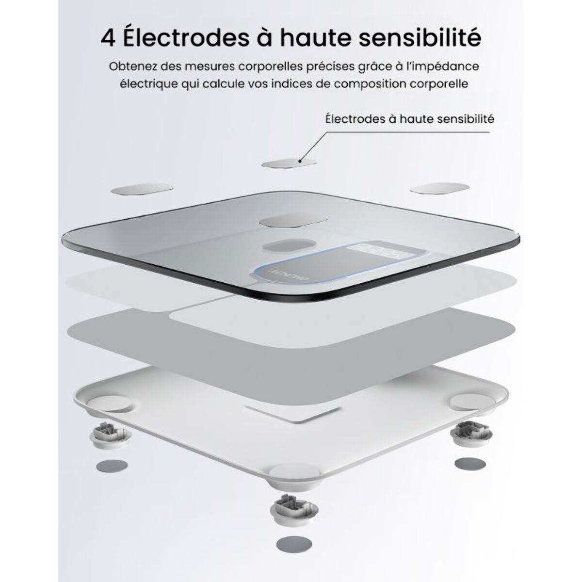 Pèse personne connecté RENPHO Elis 1C Verre Trempé, Bluetooth, Max. 180 kg, Connecté, 13 Données Corporelles