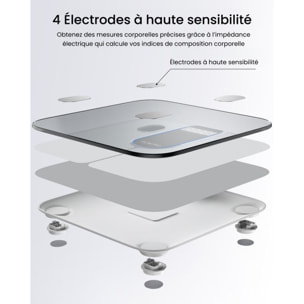 Pèse personne connecté RENPHO Elis 1C Verre Trempé, Bluetooth, Max. 180 kg, Connecté, 13 Données Corporelles