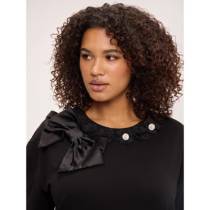 Fiorella Rubino - T-shirt con applicazioni floreali e fiocco - Nero