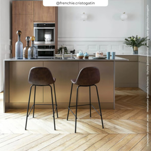 Lot de 2 chaises pour îlot central 65 cm en cuir synthétique marron - Henrik