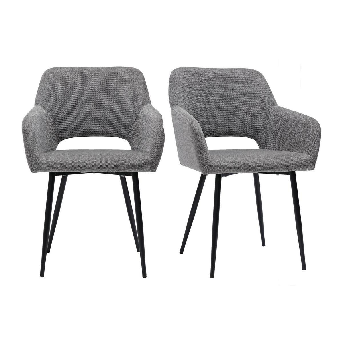 Chaises en tissu effet velours texturé gris et métal noir (lot de 2) LAURETTE