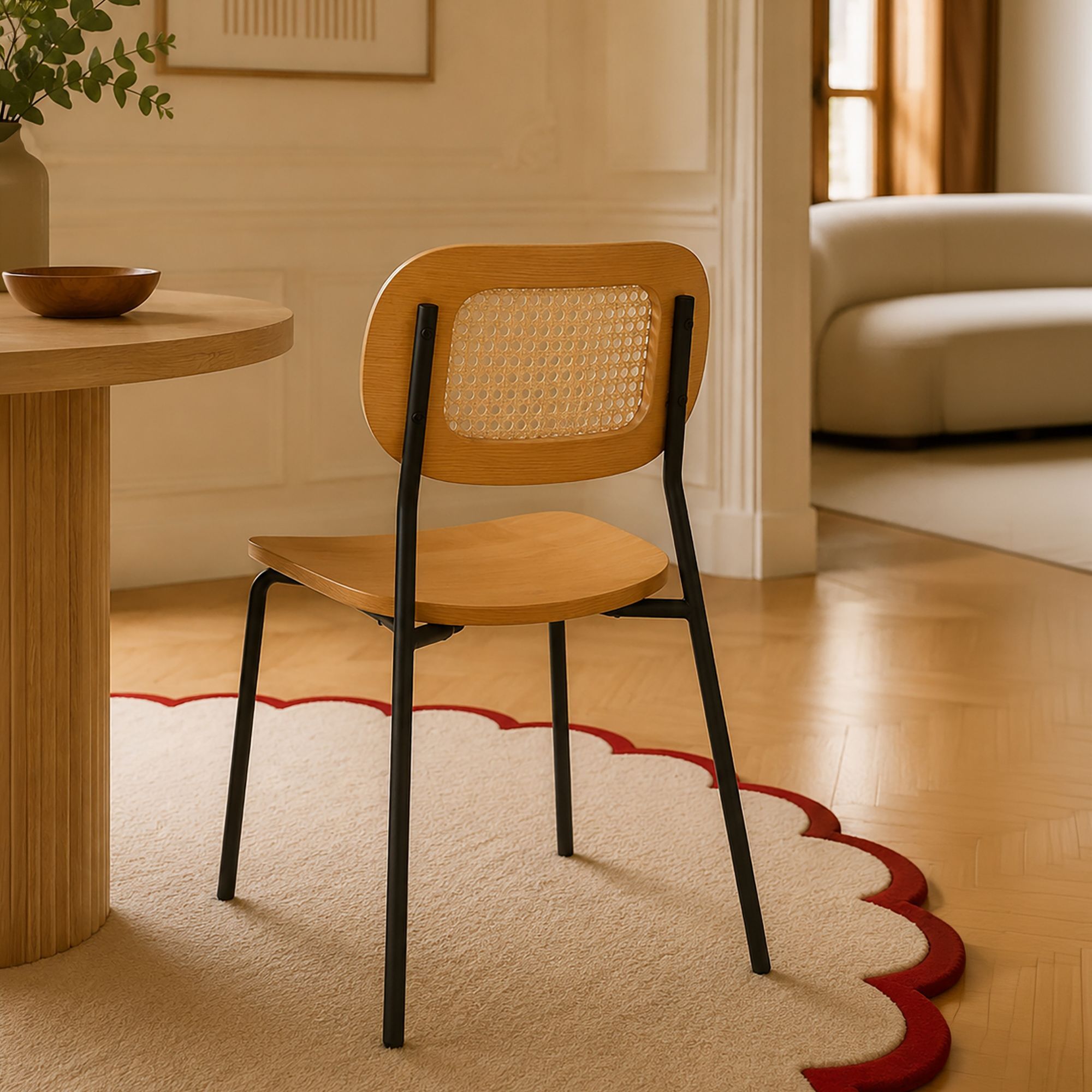 Ensemble table ovale effet bois 220cm et 6 chaises en rotin et bois NOSARA