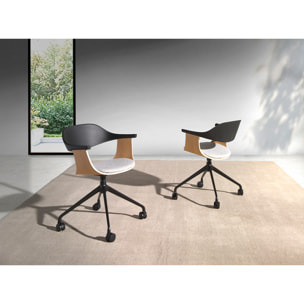 Silla oficina giratoria con asiento tapizado en tela gris claro y respaldo de pvc negro 59x50x76cm