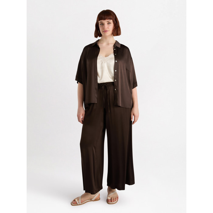Fiorella Rubino - Camisa de satén elástico - Marrón