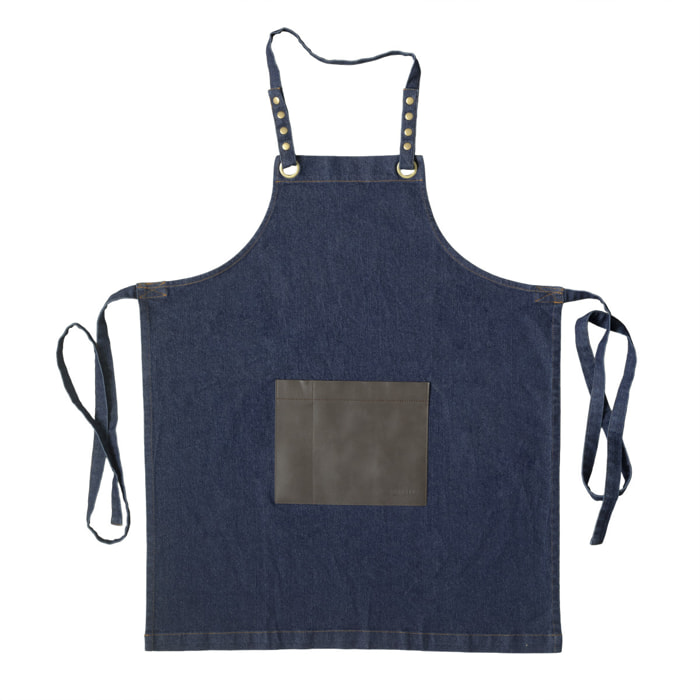 Honoré - Tablier en tissu denim avec poche en simili cuir marron