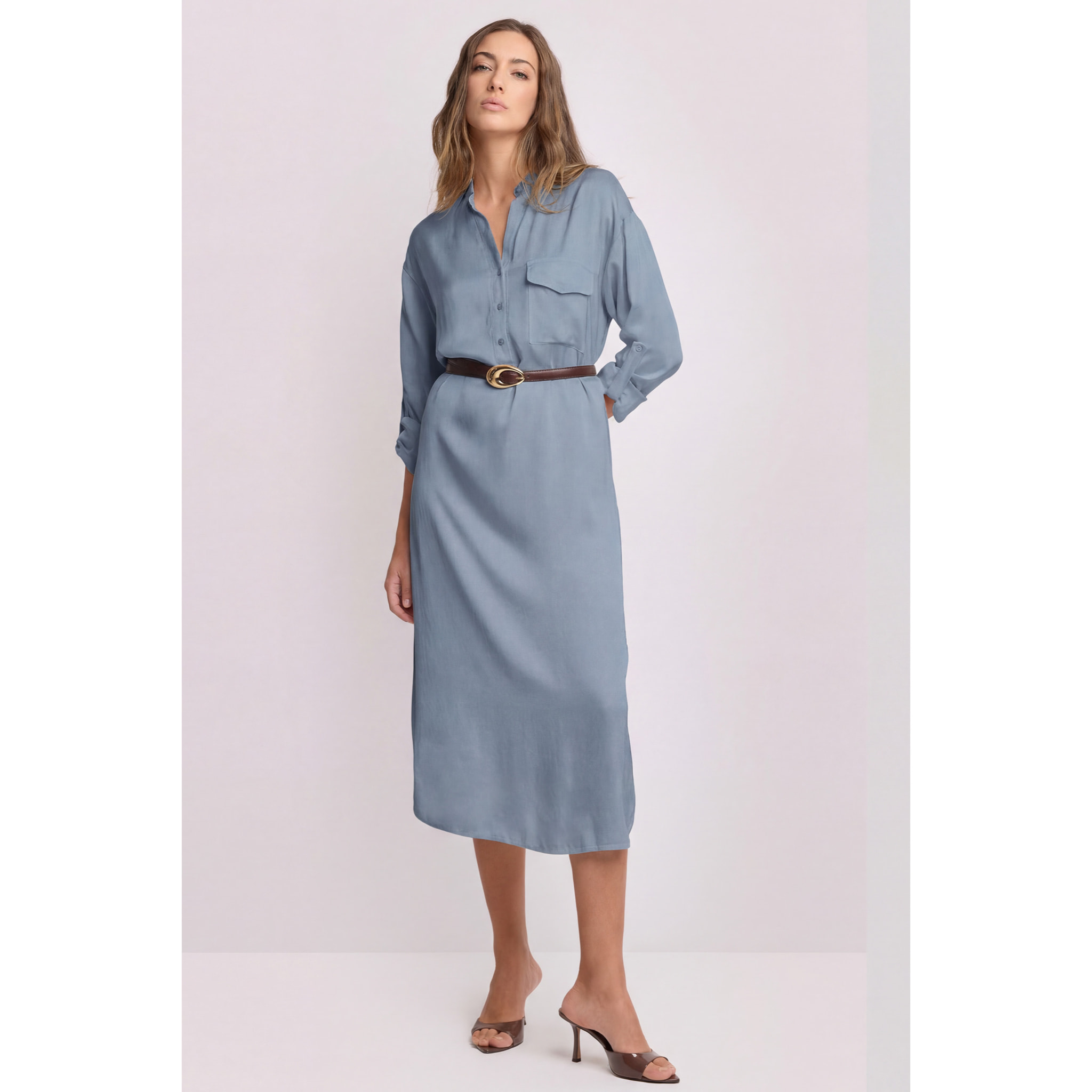 Kocca - Abito chemisier lungo Donna, Tinta unita, Scollo a V